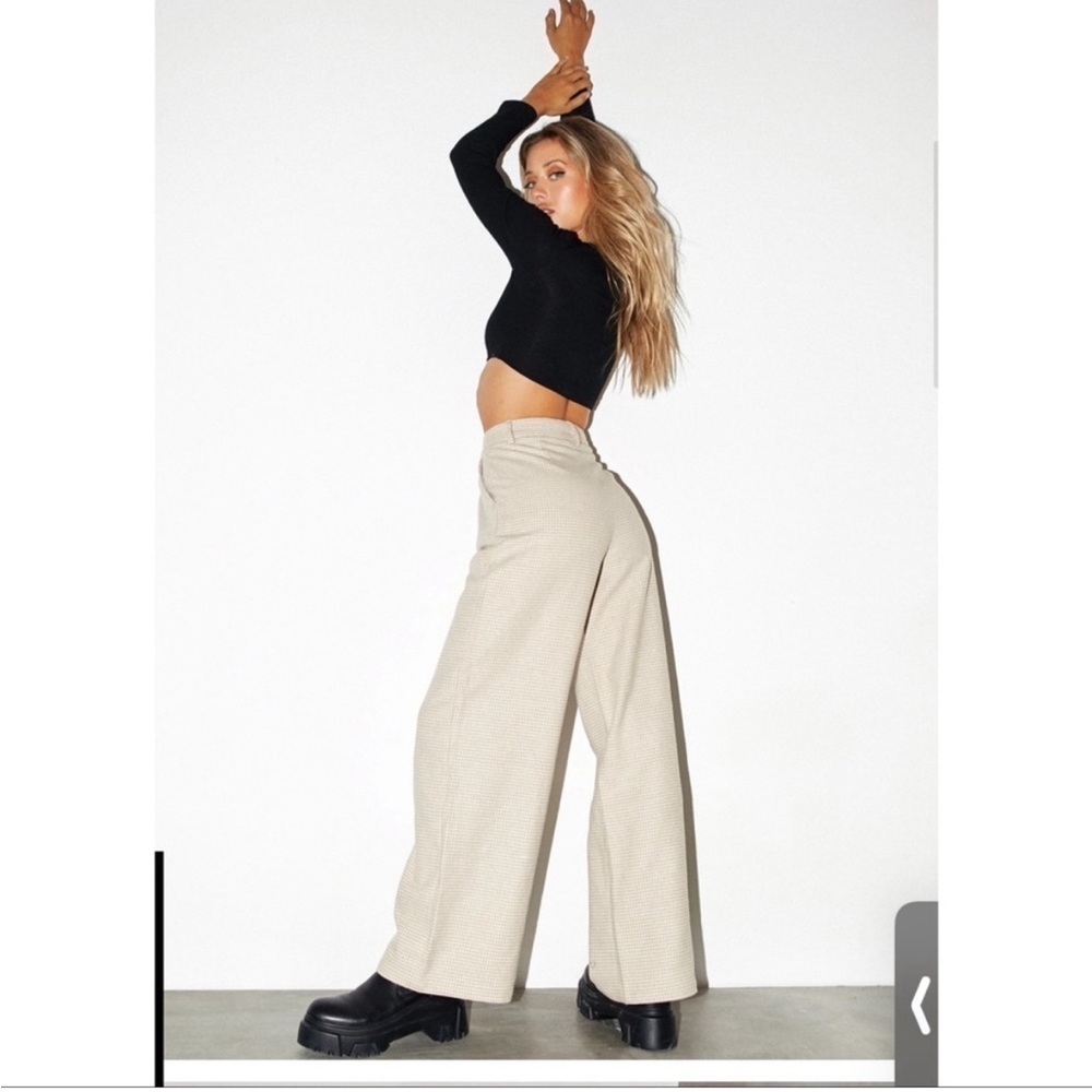 Motel Rocks Yeva Houndstooth Wide Leg Trouser Small Neutral Plaid Edgy Cool Girl - Picture 3 of 12